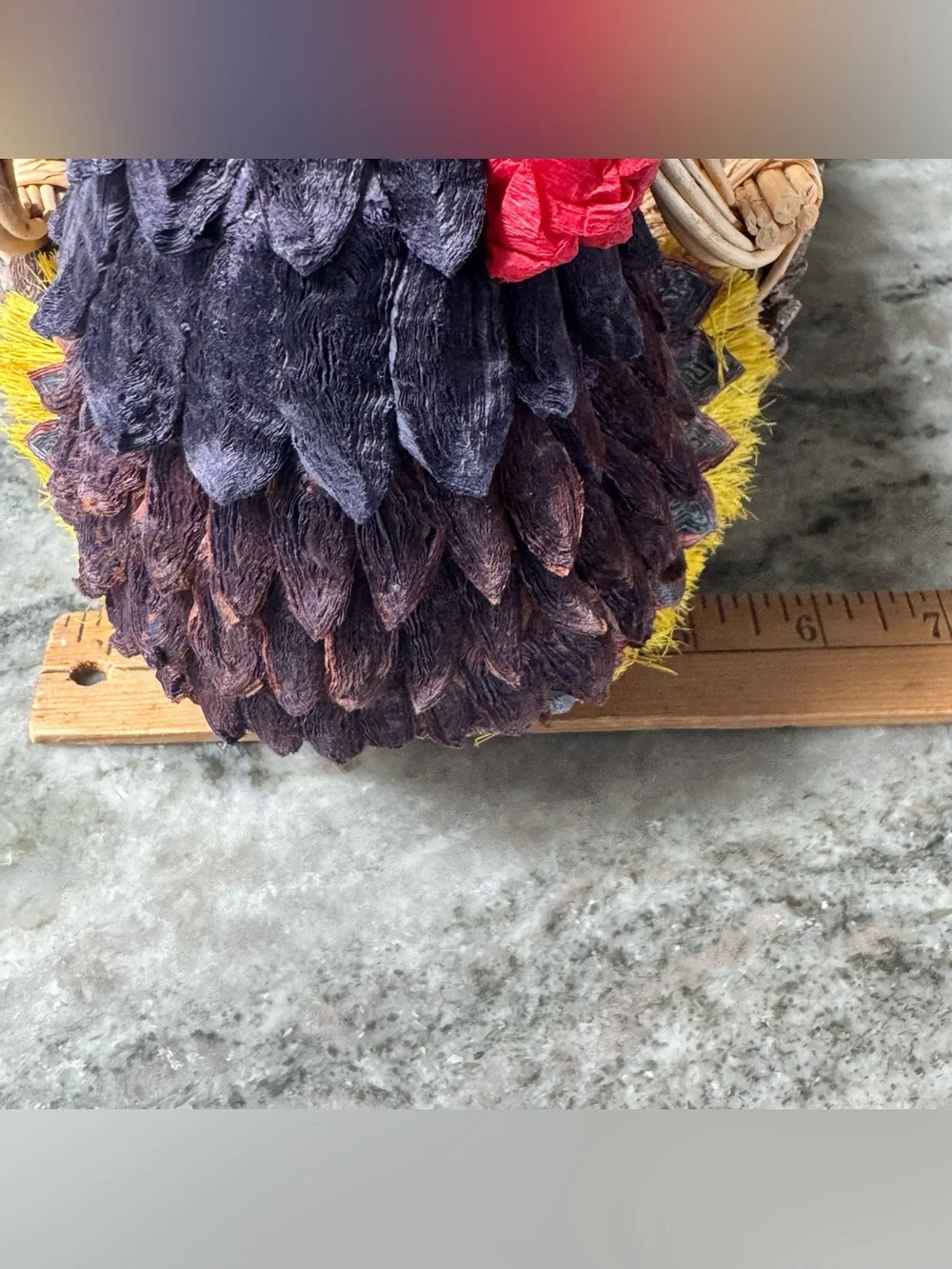 Vintage Handcrafted Rooster Wicker Basket Centerpiece Feather Country Farmhouse